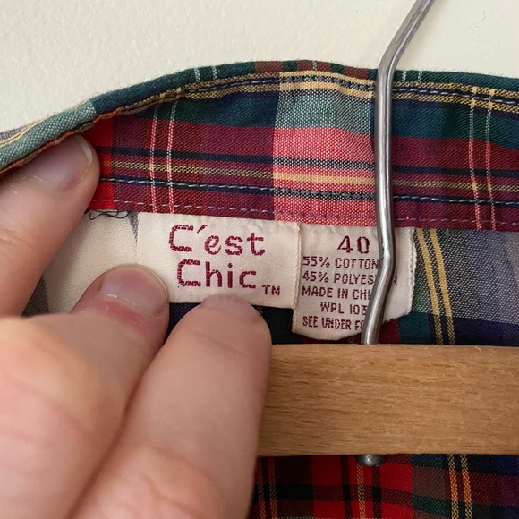 ❌SOLD❌Vtg 70s C’est Chic Plaid Prairie Prep Blouse - Picture 6 of 7